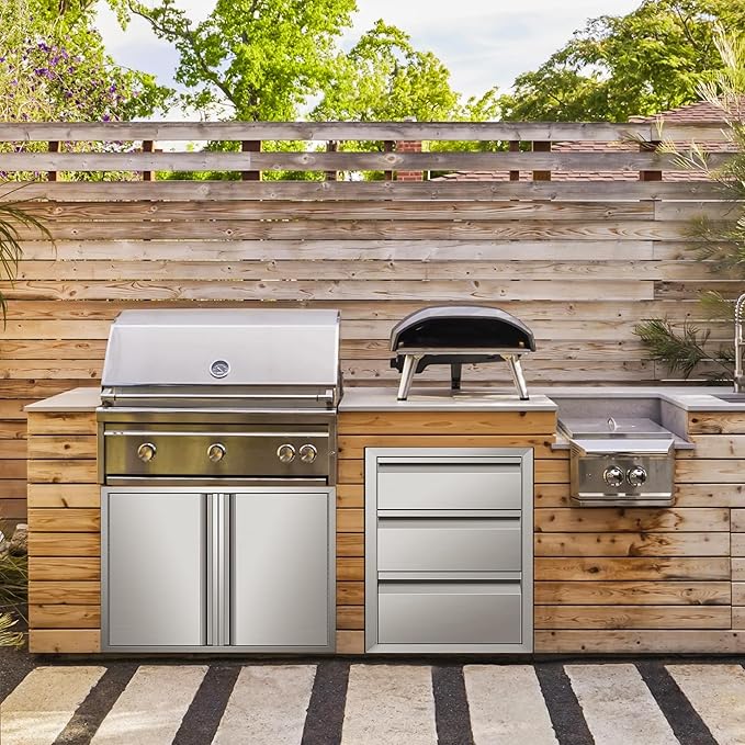 Outdoor Kitchen Access Drawer 16 x 21 x 23 inch Flush Mount BBQ Triple Layer Drawer, Durable Stainless Steel for BBQ Island Patio