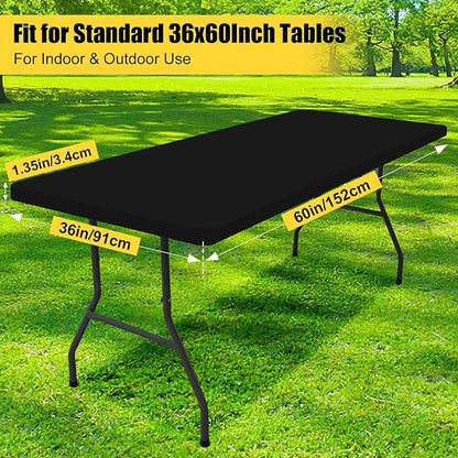 Smiry Rectangle Picnic Table Cloth, Waterproof Elastic Fitted Tablecloths for 5 Foot Tables, Washable Polyester Table Cover for Camping, Indoor and Outdoor (Black, 36"x60")
