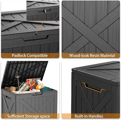 Vixzen 32 Gallon Deck Boxes Outdoor Waterproof, Lockable Outdoor Storage Bench for Patio Cushions, Garden Tools, Pool Supplies (Black, 32 Gallon)