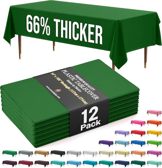 Exquisite 66% Thicker Premium Plastic Table Cloth Rectangle Table Cover 0.5 Mil 12 Pack Emerald Green Table Cloth 54 Inch x 108 Inch Disposable Tablecloth Won't Tear Easily Like Cheap Thin Brands