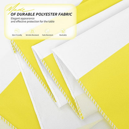 2 Pack Yellow and White Striped Rectangular Tablecloth, 84x60 inches, Polyester Fabric, Washable, For Afternoon Tea, Birthday Party, Picnic, Barbecue Gathering