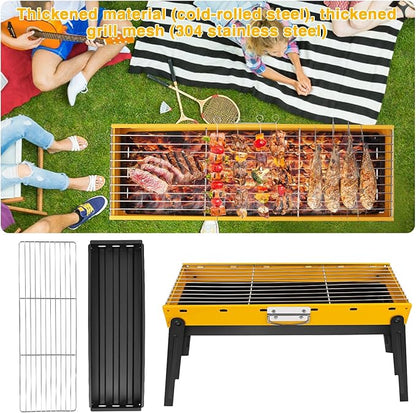 Portable Charcoal Grill, Portable Tabletop BBQ for Outdoor Cooking | Compact Folding Grill for Camping, Hiking, Picnics & Travel | 24”x13”x9” Lightweight Smoky Flavor Grill