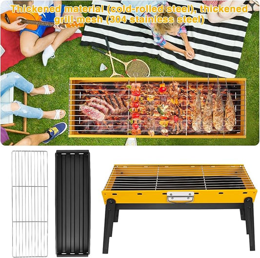 Portable Charcoal Grill, Portable Tabletop BBQ for Outdoor Cooking | Compact Folding Grill for Camping, Hiking, Picnics & Travel | 24”x13”x9” Lightweight Smoky Flavor Grill