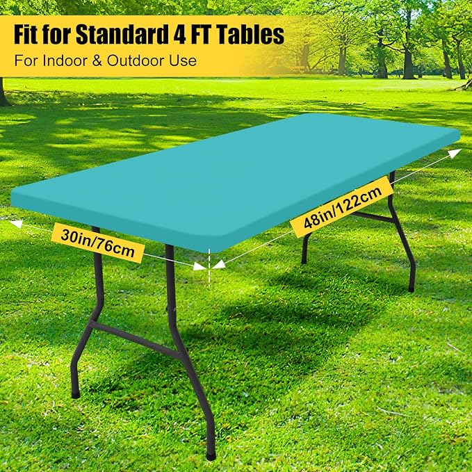 Smiry Rectangle Picnic Table Cloth, Waterproof Elastic Fitted Tablecloths for 4 Foot Tables, Washable Polyester Table Cover for Camping, Indoor and Outdoor (Turquoise, 30"x48")