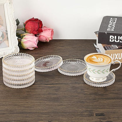 Modern Clear Coaster Set of 8 Glass Coasters for Drinks, Crystal Coasters Round Cup Mat Coffee Table Decor for Office, Kitchen, Bar, Dining Room, Living Room, Patio (Clear with Gold Rim)