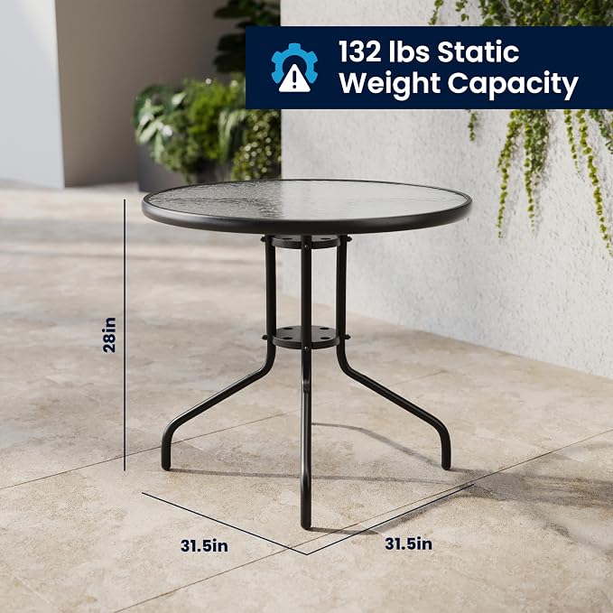 Flash Furniture 31.5 in Aluminum Round Table, Black | Durable Construction, Commercial Use