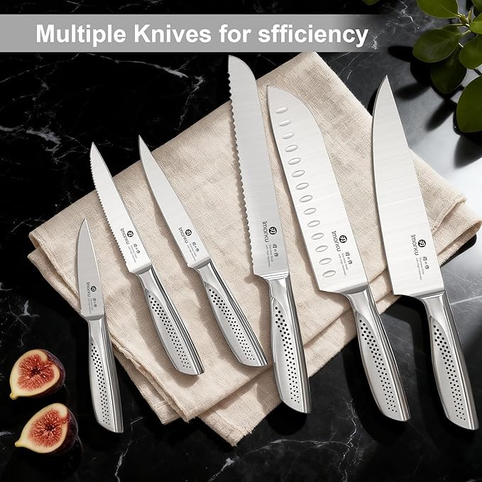 imarku 15-Piece Knife Set with Block, Sharp High Carbon Steel Knives, Built-in Sharpener for Easy Polishing, Ergonomic Non-Slip Comfort Grip, Dishwasher Safe, Durable Practical Tools Ideal for Cooks