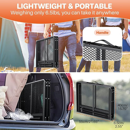 FUNYKICH Wider and Taller Grill Table 31.5''x21.6'', Max Height 29.4'' Portable Camping Tables, 2 Height Adjustable Lightweight Metal BBQ Table with Carry Handle for Camping, Picnic, BBQ, Black