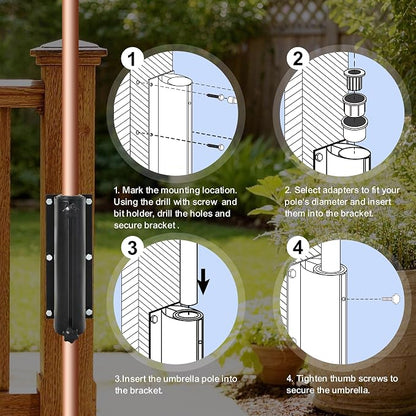 EliteShade USA Patio Umbrella Mount for Deck Railing, Heavy Duty Full Aluminum Rust-Free Outdoor Umbrella Holder, Umbrella Base Stand for Balcony Handrail, Yard Porch Fence Fits 1.5"-1.9" Poles