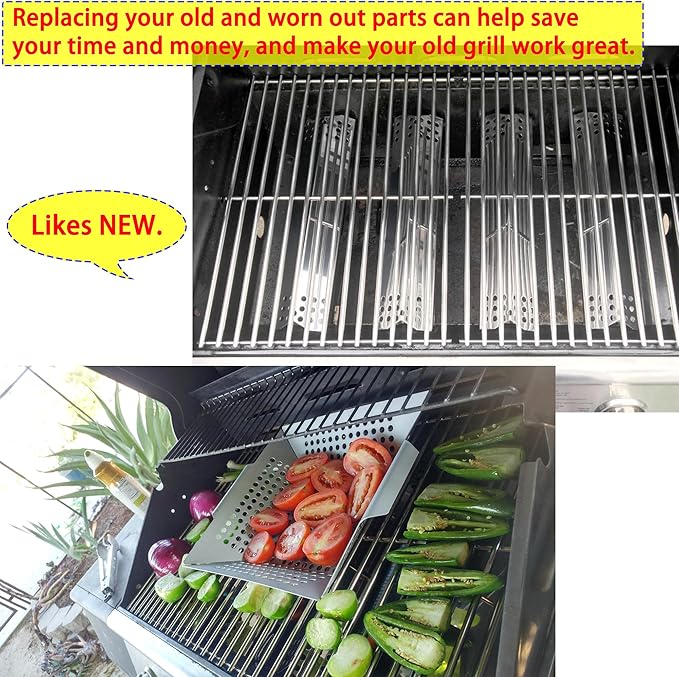 Kit DG145 Replacement for Grill Master 720-0697, for Nexgrill 720-0697, 720-0783C, 720-0783E, for Sunbeam 720-0697 Gas Grill Models Burner Tube, Heat Plates,Stainless Steel Cooking Grid