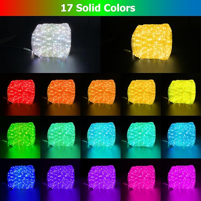 200ft LED Rope Lights for Outside, 25 Colors IP68 Waterproof, Dimmable Warm White RGB Outdoor String Lights, Red White Blue for Memorial Day Patriotic Decorations, Fairy Lights for Indoor Bedroom