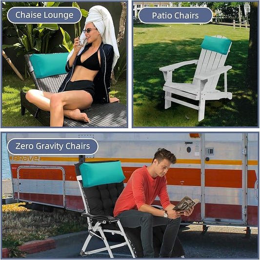 Chaise Lounge Head Pillow, 2 Pack Outdoor Patio Pillows with Adjustable Strap, Lounge Head Resting Pillow for Recliner Beach Pool Lounger Office Chair(Turquoise,Water Resistant)