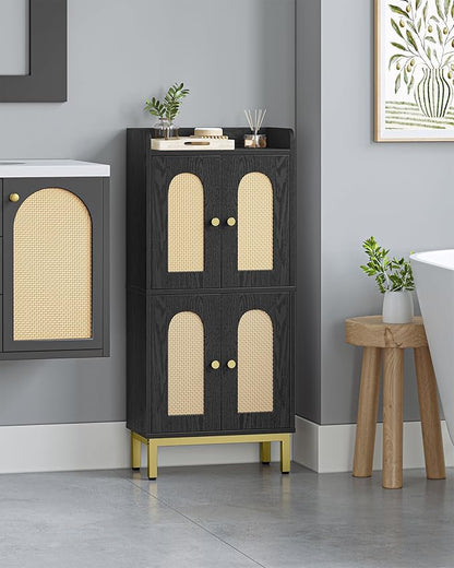 Hzuaneri Bathroom Cabinet, Small Storage Cabinet with 4 Doors | Bathroom Organizers and Storage Cabinets with Adjustable Feet. Cabinets Freestanding for Living Room, Kitchen, Rattan black
