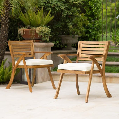Christopher Knight Home 47" Round Acacia Wood Dining Table and 2-Piece Outdoor Acacia Wood Arm Chairs