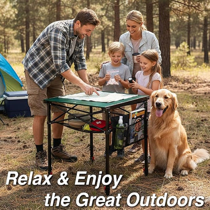 Camping Table Portable Foldable with Adjustable Height, Lightweight Collapsible Aluminum Roll-Up Camp Table with Storage Bag & Carry Bag, Heat-Resistant for RV Picnic BBQ Camping (Large 28"×25")
