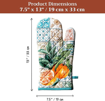 Maison d'Hermine Oven Gloves 100% Cotton Oven Mitt 7" x 13" with Loop Heat Resistant BBQ Cooking Gloves Baking Grilling Kitchen Hotel Home Farmhouse Spring Summer (Pack of 1, Agrume)