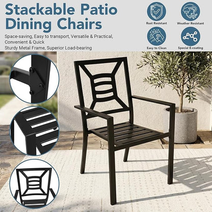 Patio Dining Chairs Set of 2, Stackable Outdoor Metal Chairs High Back, All Weather Dining Furniture Set for Garden, Backyard, Porch