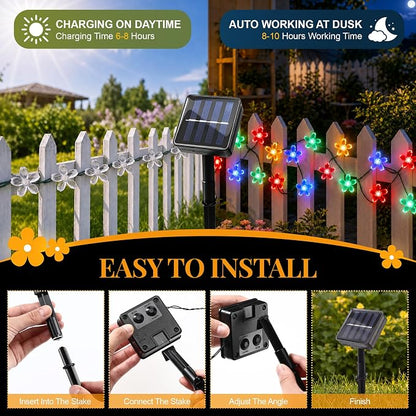2 Pack 100 LED Solar Flower String Lights, Outdoor Waterproof,Multicolored | Total 33FT Fairy Light, Cherry Blossom Christmas Lights for Garden Yard Fence Patio Christmas Tree Wedding Party Decoration