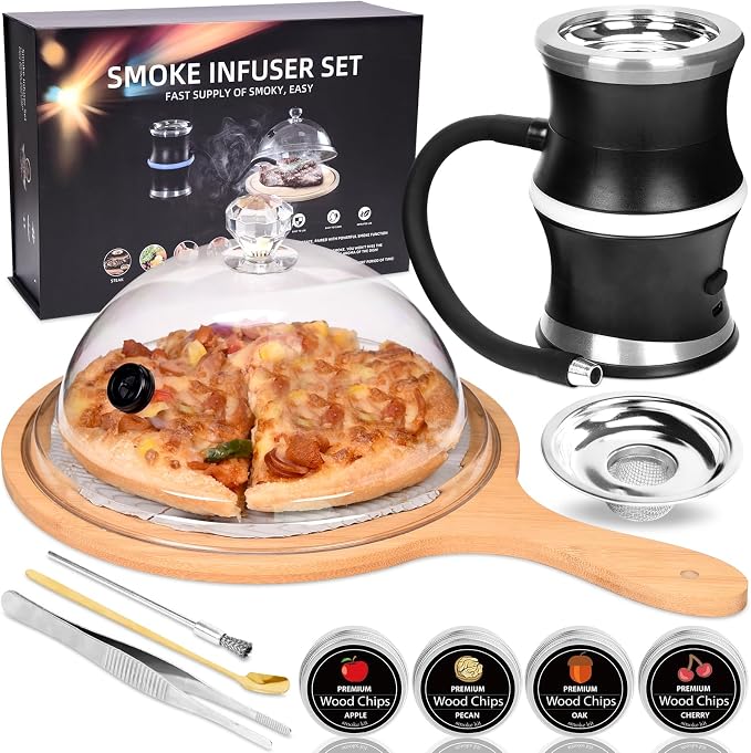 Cocktail Smoker Kit, Whiskey Smoker Kit with Accessories & 4 Flavor Wood Chip, Bourbon Old Fashioned Smoker Kit, Smoking Cloche Dome Cold Smoke for Food & Drink, Gifts for Men, Dad, Husband, Boyfriend
