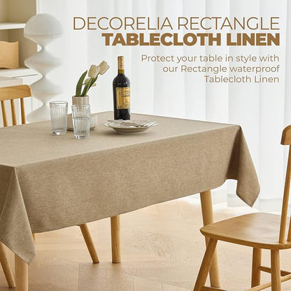 Decorelia Faux Linen Waterproof Tablecloth,Natural,104" x 60" (Rectangular)