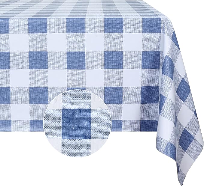 Romanstile Gingham Rectangle Plastic Tablecloth, 100% Waterproof Checkered PVC Table Cloth, Heavy Duty Vinyl Table Cover for Dining, Camping, Picnic, Outdoor - 54 x 108 Inch, Light Blue and White