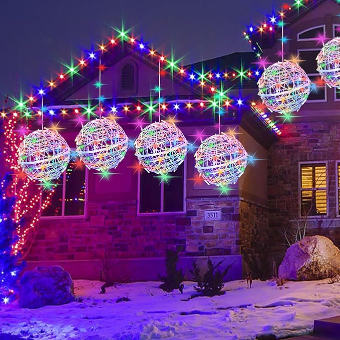 Outdoor Christmas Balls Lights Tree Lights Waterproof, 4 Pack 11.81" LED Hanging Globe Sphere Lights with 8 Lighting Modes Memory Timer Plug for Party Wedding Xmas Porch Patio Garden Yard Decorations