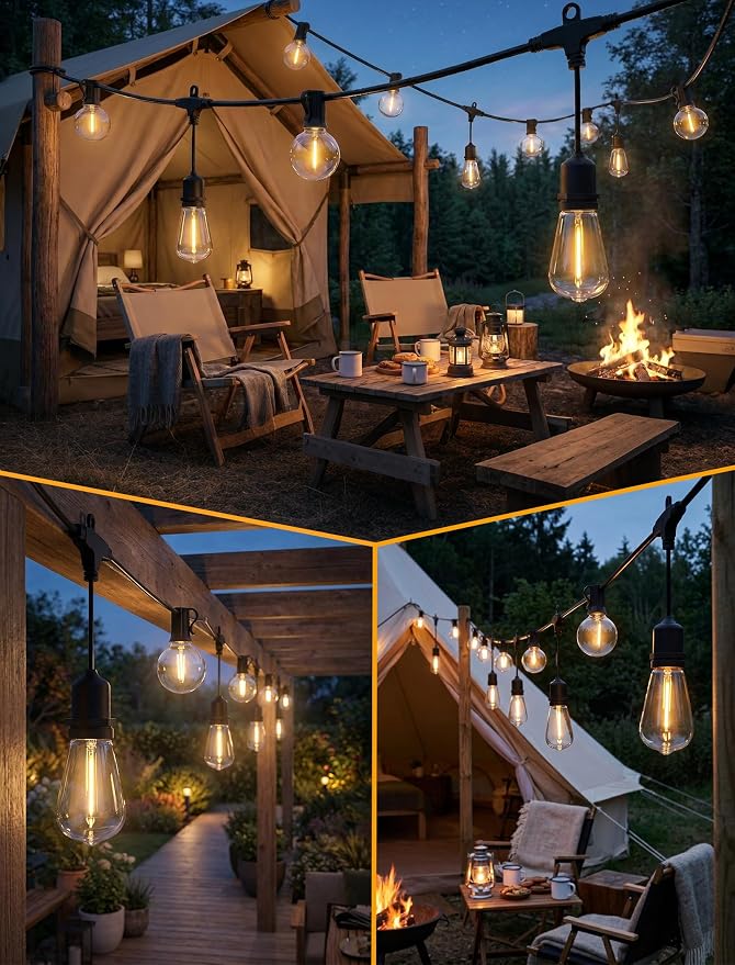 30FT 19-Light T Shape Outdoor String Lights, ST38 G40 Patio Lights | 19 Shatterproof LED Bulbs, 2700K Warm White, UL-Listed, Dimmable, IP65, Plug In, Commercial Grade Patio Pergola Cafe Backyard