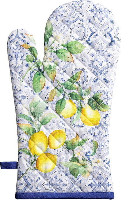 Maison d'Hermine Oven Gloves 100% Cotton Oven Mitt 7" x 13" with Loop Heat Resistant BBQ Cooking Gloves Baking Grilling Kitchen Hotel Home Farmhouse Spring Summer (Pack of 1, Citrus)