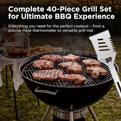 Kaluns BBQ Accessories, Complete Grill Set Grilling Gifts, 40 Pcs Premium Heavy Duty Stainless Steel Barbecue Grill Accessories for Outdoor Grill, Mens Valentines Day Gifts for Him