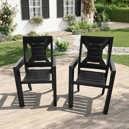 Patio Dining Chairs Set of 8, Stackable Metal Patio Chairs with High Back for Deck Bistro Porch Lawn, Black Wrought Iron Outdoor Dining Chairs