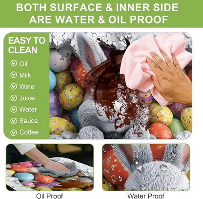 ANNA QUEEN Easter Bunny 6FT Picnic Table Cover with Bench Covers Set of 3 with Drawstring Bag, Bunny & Easter Eggs 72"x30" Waterproof Picnic Tablecloth & Bench Covers for Outdoor Party