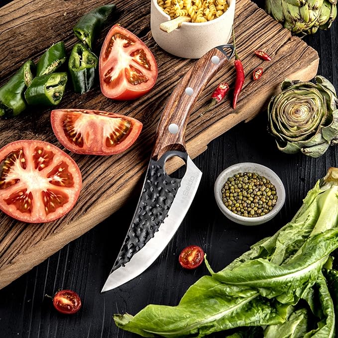 Seido Knives Kyodai Utility Chef Knife - Ideal for Outdoor Camping, Hunting, or BBQ - Includes Leather Knife Sheath