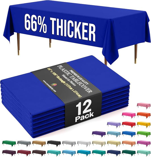 Exquisite 66% Thicker Premium Plastic Table Cloth Rectangle Table Cover 0.5 Mil 12 Pack Dark Blue Table Cloth 54 Inch x 108 Inch Disposable Tablecloth Won't Tear Easily Like Cheap Thin Brands