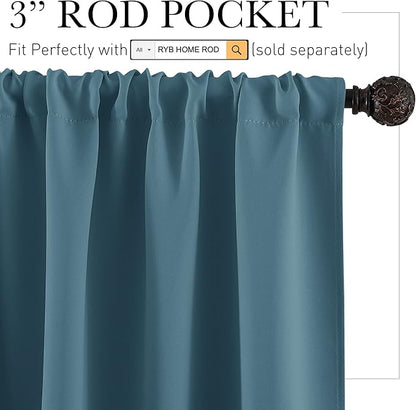 RYB HOME RV Camper Door Window Curtains -Blackout Privacy Curtains & Drapes for Bathroom Bedroom Kitchen Portable Travel Trailer Small Window Decor, W 34 x L 24, Slate Blue, 2 Panels