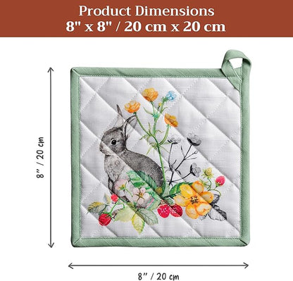 Maison d' Hermine Pot Holders 100% Cotton Heat Resistant Potholders 8" x 8" Hot Pads with Loop BBQ Cooking Baking Hotel Farmhouse Kitchen Handling Hot Pans Spring Summer (Pack of 1, Printemps)