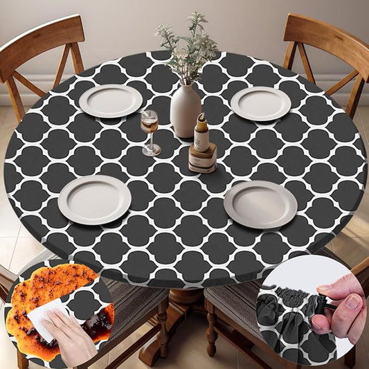 opstellen Fitted Round Tablecloths Reusable Stain Resistant Table Clothes Vinyl Indoor Outdoor Circular Cover for 45-54" Table House Party Gear Gifts Summer Autumn Camper Patio Picnic Accessories