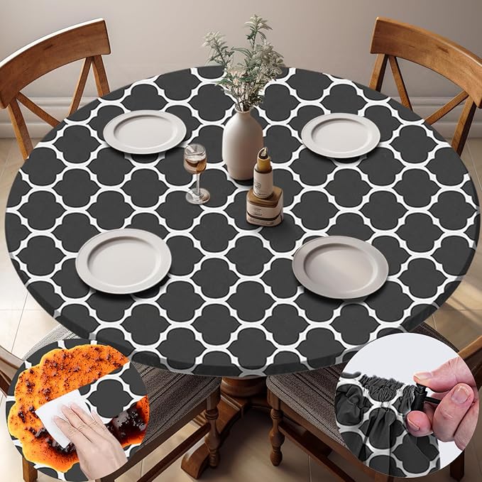 opstellen Fitted Round Tablecloths Reusable Stain Resistant Table Clothes Vinyl Indoor Outdoor Circular Cover for 36-44" Table House Party Gear Gifts Summer Autumn Camper Patio Picnic Accessories