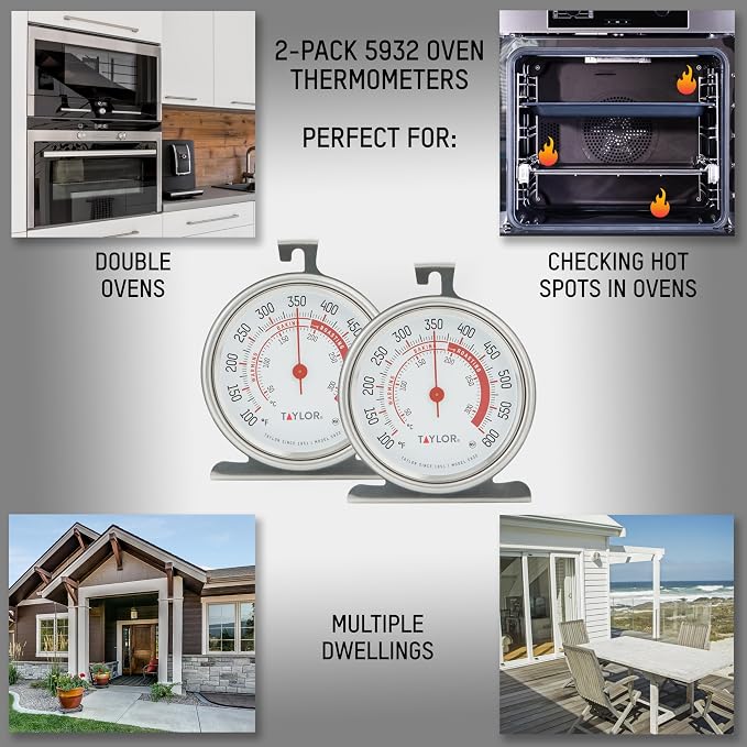 Taylor 5932 Large Dial Oven Thermometer, 3.25 Inch Stainless Steel Kitchen Cooking Thermometer for Oven, BBQ, Grill, Roasting, High Heat Resistance, Silver (Pack of 12)
