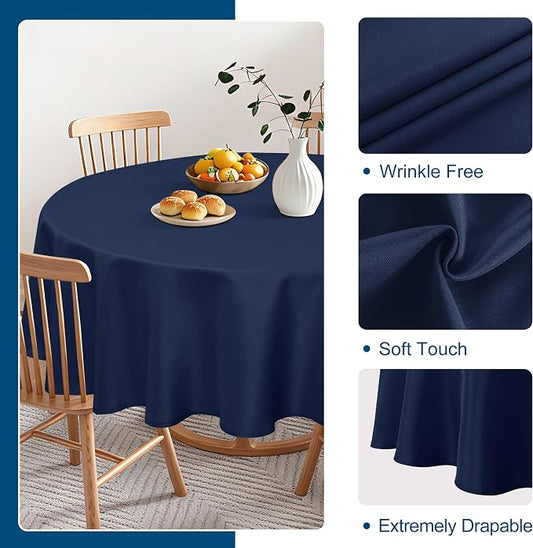 DWCN Round Tablecloth 90 Inch - Waterproof & Stain Resistant Spillproof Washable Polyester Fabric for Dining Room Kitchen, Dining, Party, Weddings and Restaurants, Navy Blue