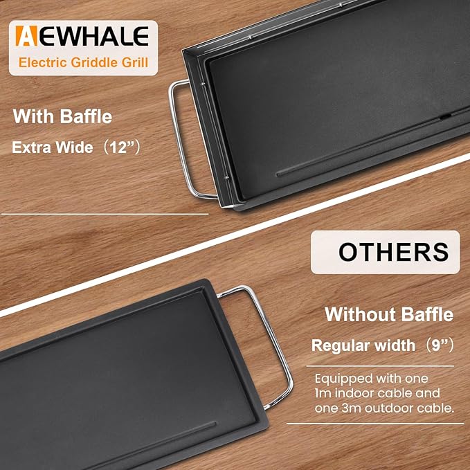 AEWHALE 35" Electric Nonstick Extra Large Griddle Grill-Teppanyaki Grill BBQ Indoor/Outdoor with Adjustable Temperature,Detachable for Easy Cleaning,Extra Wide(3m cable)