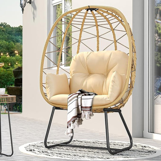 YITAHOME Egg Chair with Stand, Outdoor Egg Chair w/Premium PE Rattan Beige | 330lbs Egg Chair w/Weatherproof Rattan Weave & Strong Iron Frame, Patio Egg Chair w/Plush Cushion for Comfort, Easy Assembly
