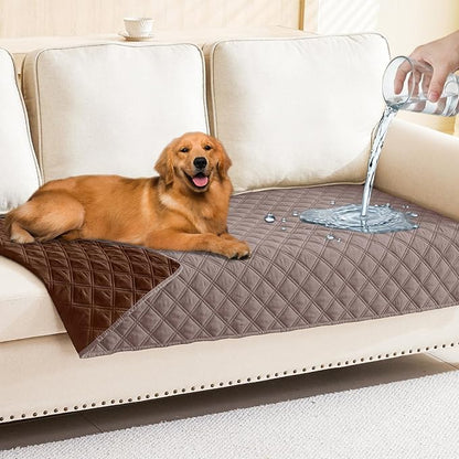Smiry Waterproof Reversible Pet Couch Covers for Dogs | Pet Friendly, Soft Fabric, Washable Sofa Furniture Protector for Dogs Cat Kids, Checkered (30"x70", Greyish Brown/Brown)