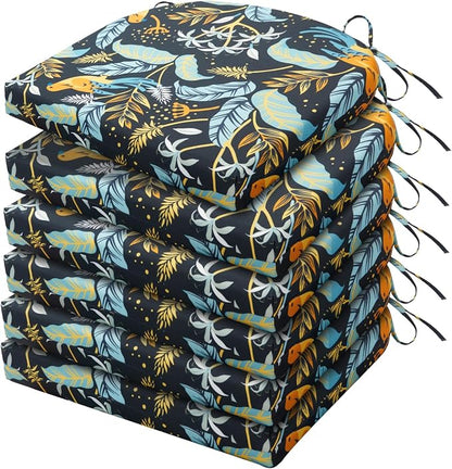 HARBOREST Outdoor Chair Cushions Set of 6, Water Resistant Patio Chair Cushions with Ties, Outdoor Seat Cushions for Patio Furniture, 17"x16"x2", Philomel