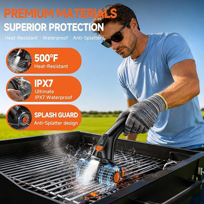 Electric Grill Brush, Ultra-High 80W Power Dual-Head Cordless Rechargeable Grill Cleaner with 2.5H Fast Charge, Heat-Resistant, Waterproof, Anti-Splatter, Ergonomic Design BBQ Grill Brush.