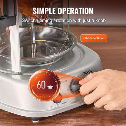 VEVOR Shawarma Grill Machine, Vertical Chicken Shawarma Cooker Machine Countertop, Electric Stainless Steel Broiler Gyro Rotisserie Oven Doner Kebab Machine, for Home Restaurant Kitchen Parties