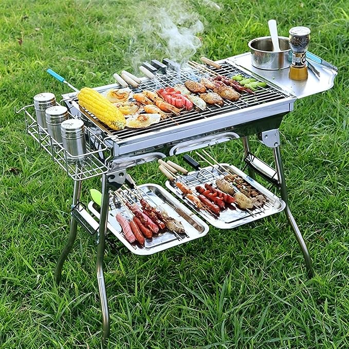 Portable Charcoal Grill for Camping BBQ, Outdoor Barbecue Grill Stainless Steel Folding Rack, Ideal Charcoal Grills BBQ for Travel & Picnic, Camping Grill for 3-5 People,A-A