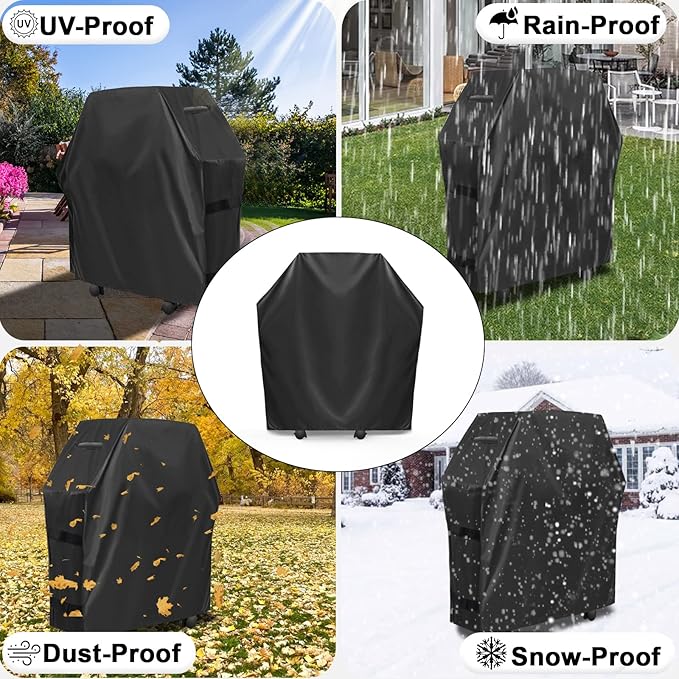 OutdoorLines Waterproof Heavy Duty BBQ Grill Cover - Universal Barbecue Grill Covers UV Resistant Barbeque Gas Grill Cover for Outdoor Outside Grill, 32L x 24W x 43H Inch, Black