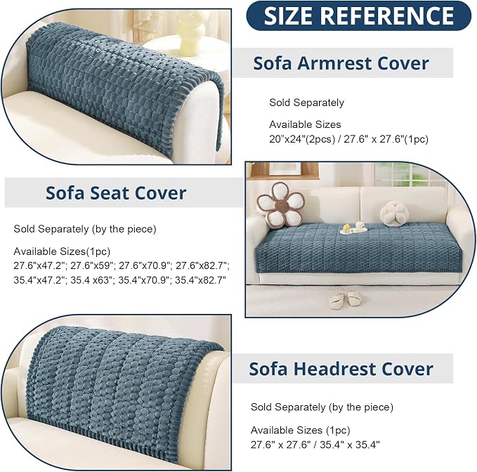 OstepDecor Couch Cover for Dogs, Washable Non Slip Sofa Cover for Pets | Soft Couch Covers for Sofa, Loveseat and Sectional, Furniture Protector Against Pet Hair & Dirt (35.4" x 82.7", Blue)