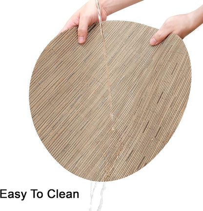 Round Placemats Set of 6 Heat Resistant Vinyl Placemats 15 inch Washable Non-Slip Table Mats Woven Place Mats for Dining Table (Light Brown, Set of 6)