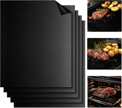RAINFLOW 5 Pcs Nonstick Grill Mat for BBQ & Outdoor Grilling, 15.75 x 13 '' | Reusable & Easy to Clean Grill Cooking Mats for Gas, Charcoal & Electric Grills,Black